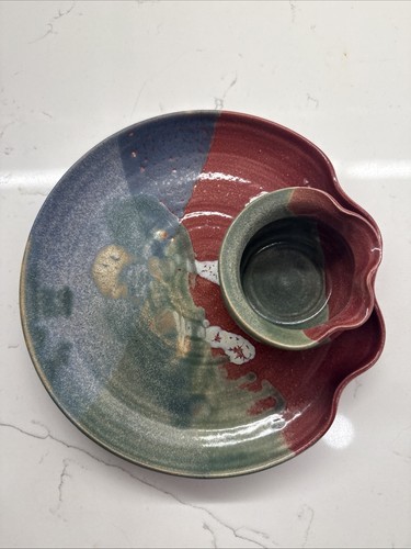 Pottery chip dip bowl plate - pottery,